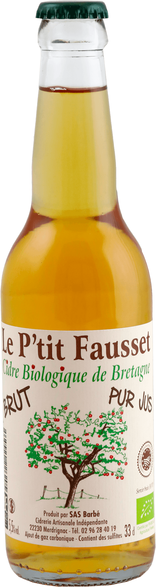 Bouteille de Cidre Biologique Brut de Bretagne Le P'tit Fausset 33 cl