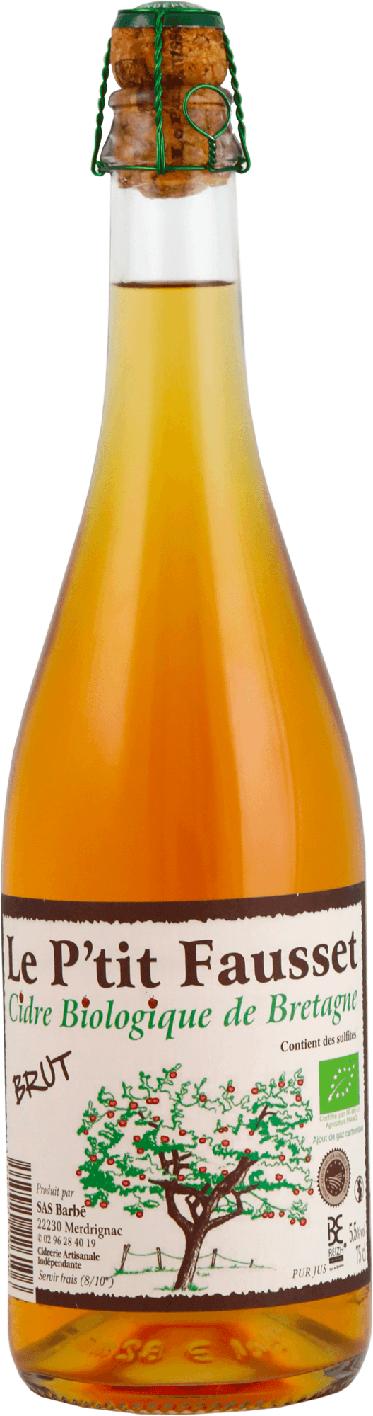 Bouteille de Cidre Biologique Brut de Bretagne Le P'tit Fausset 75 cl