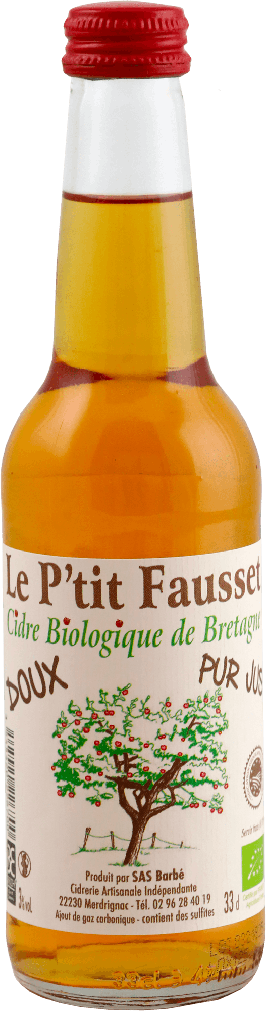 Bouteille de Cidre Biologique Doux de Bretagne Le P'tit Fausset 33 cl