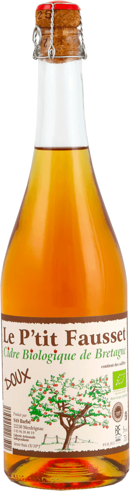 Bouteille de Cidre Biologique Doux de Bretagne Le P'tit Fausset 75 cl