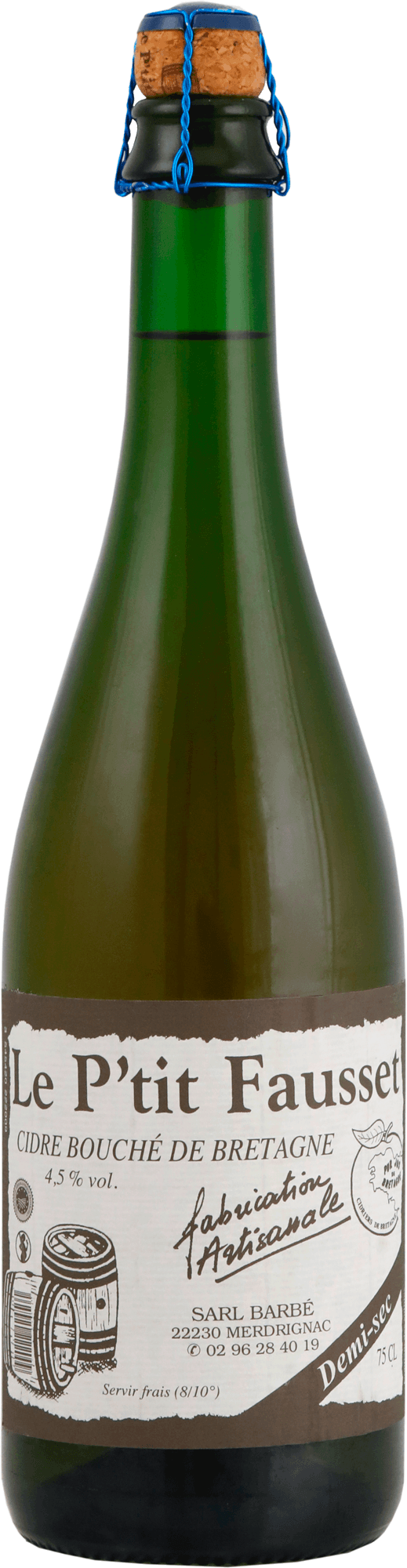 Bouteille de Cidre Demi-sec de Bretagne Le P'tit Fausset 75 cl