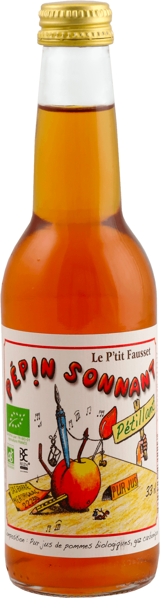 Bouteille de Jus de Pommes Biologique Pétillant Pépin Sonnant 33 cl