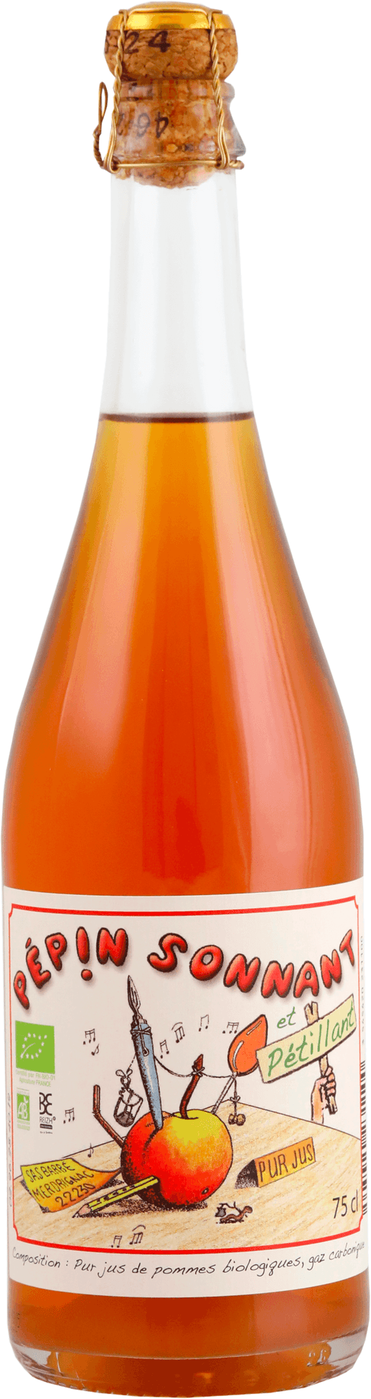 Bouteille de Jus de Pommes Biologique Pétillant Pépin Sonnant 75 cl